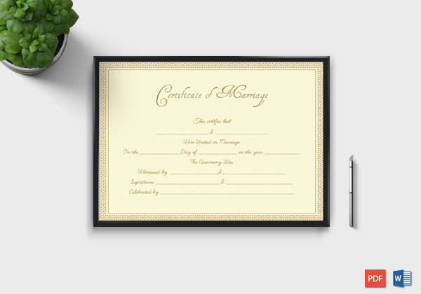 Formal Marriage Certificate (Brown, Gold)