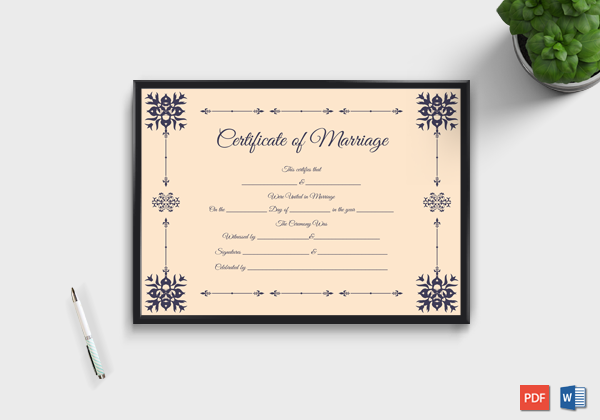 Marriage Certificate Format in English (Light, Pink)