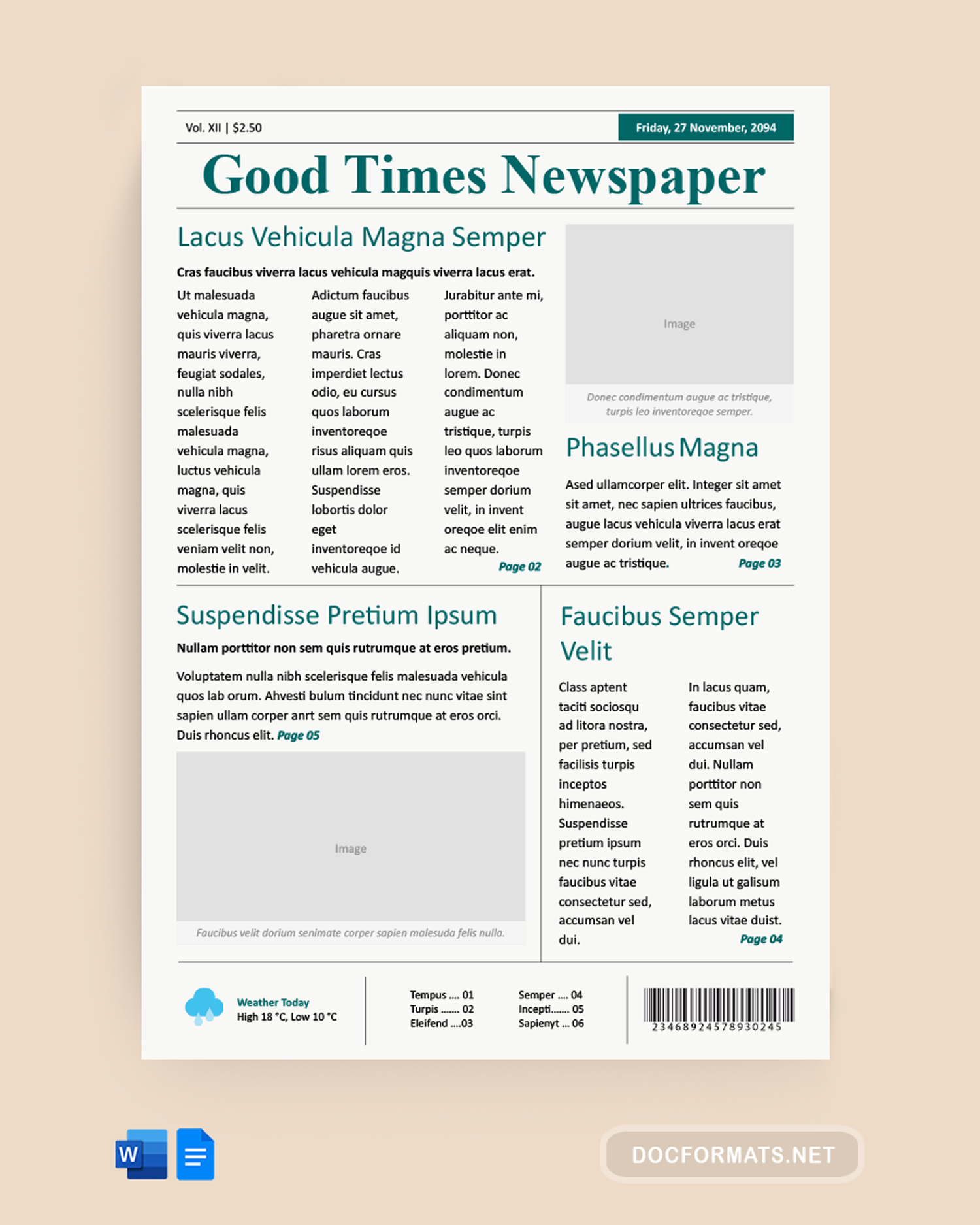 Blank Minimal Newspaper Template - Word, Google Docs