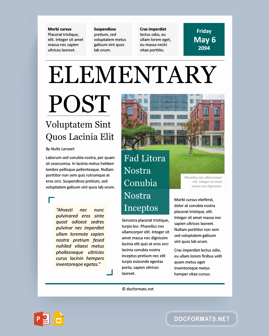 Elementary School Newspaper Template - Powerpoint, Google Slides