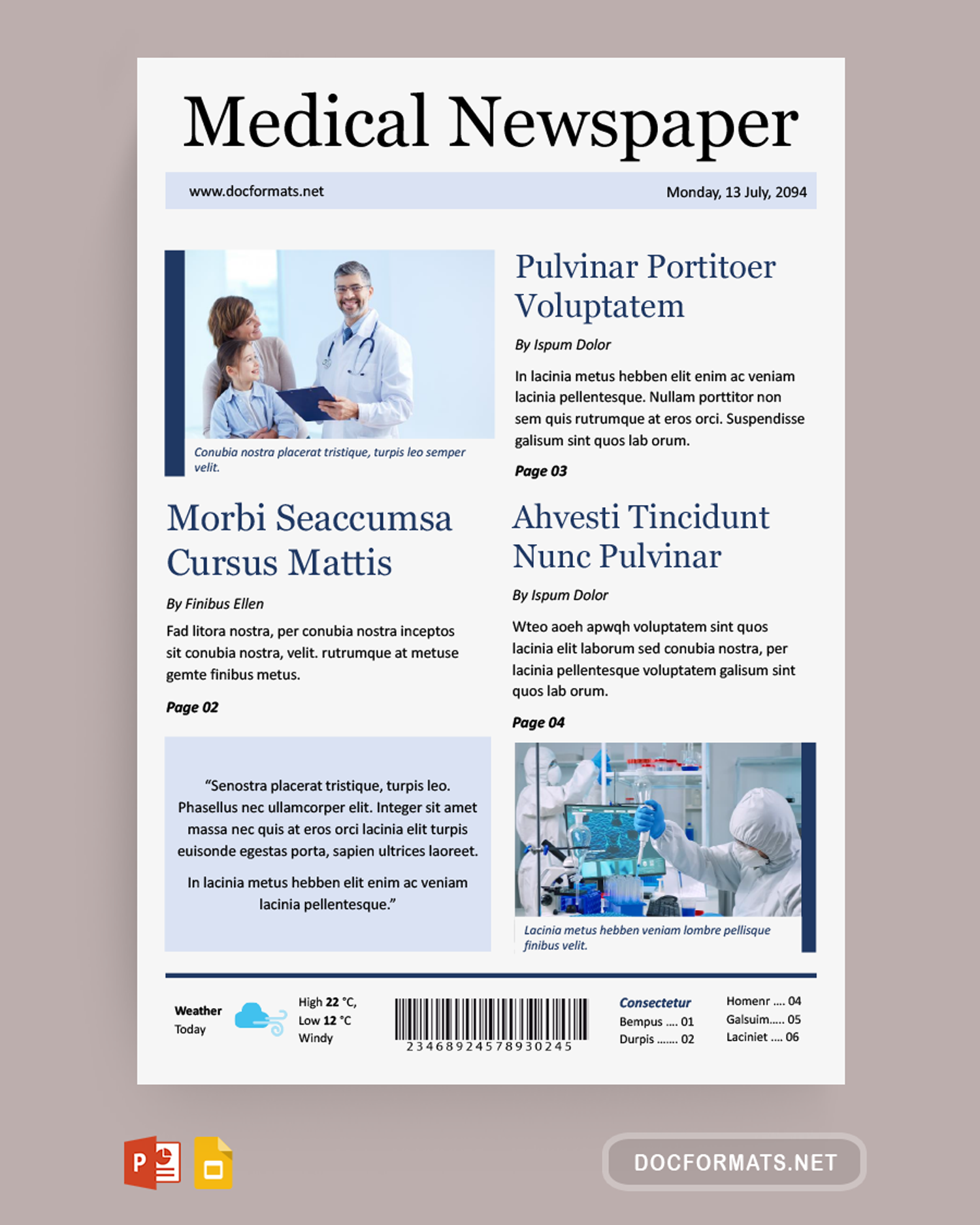 Medical Newspaper Template - Powerpoint, Google Slides