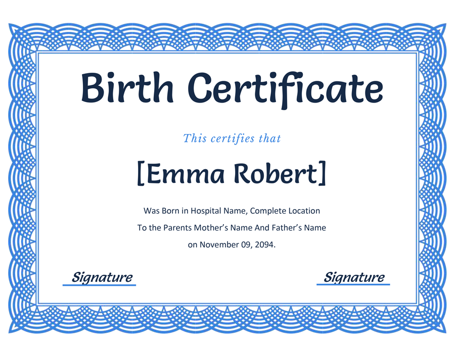 Blue Border Birth Certificate Template