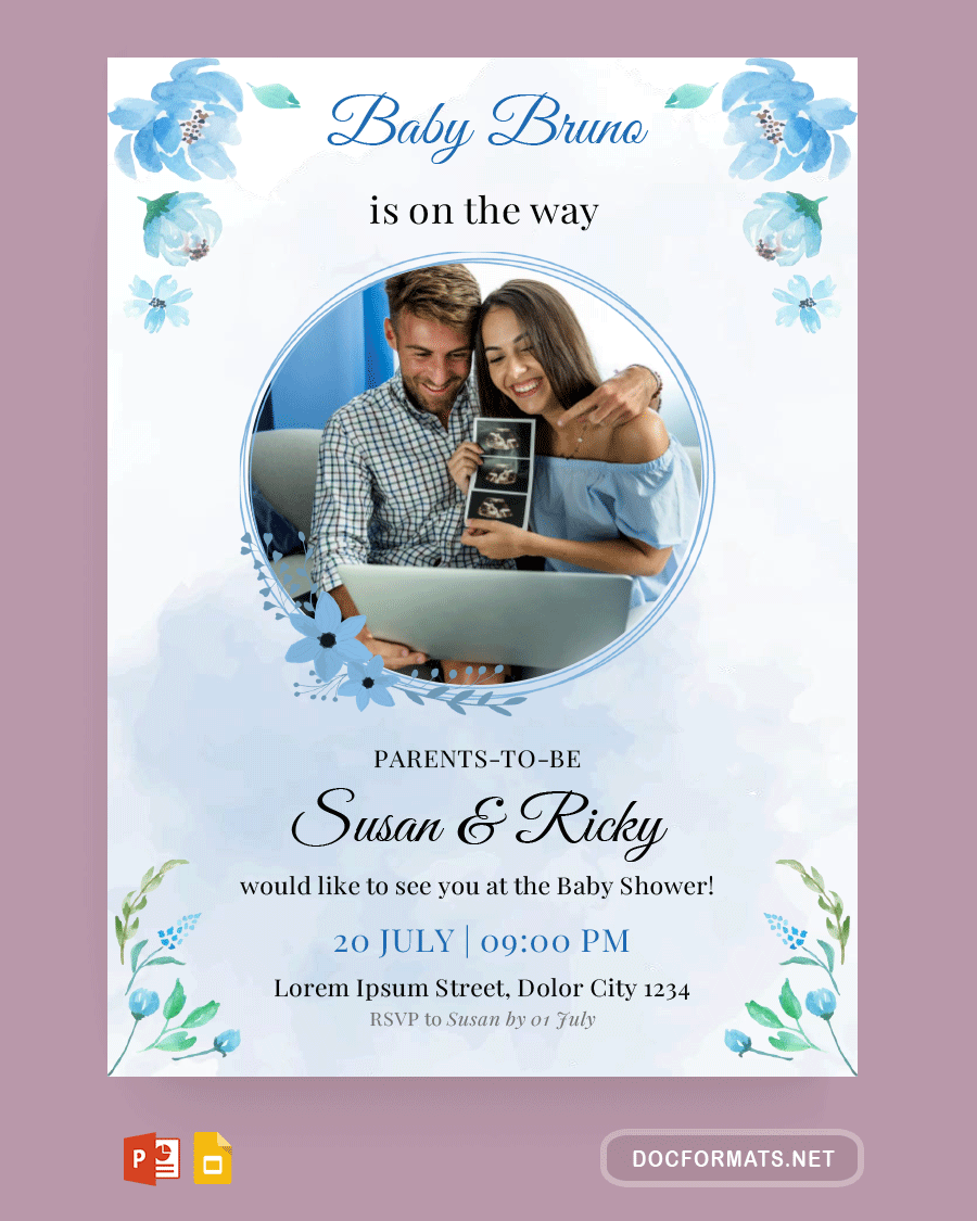 Blue Themed Baby Announcement Template - PowerPoint, Google Slides