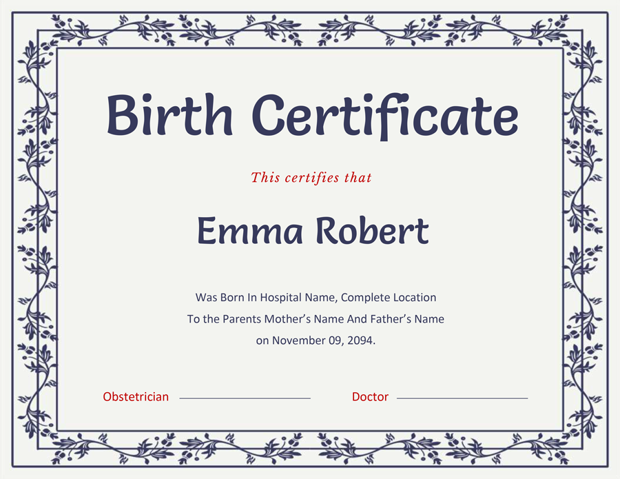 Classic Birth Certificate Template