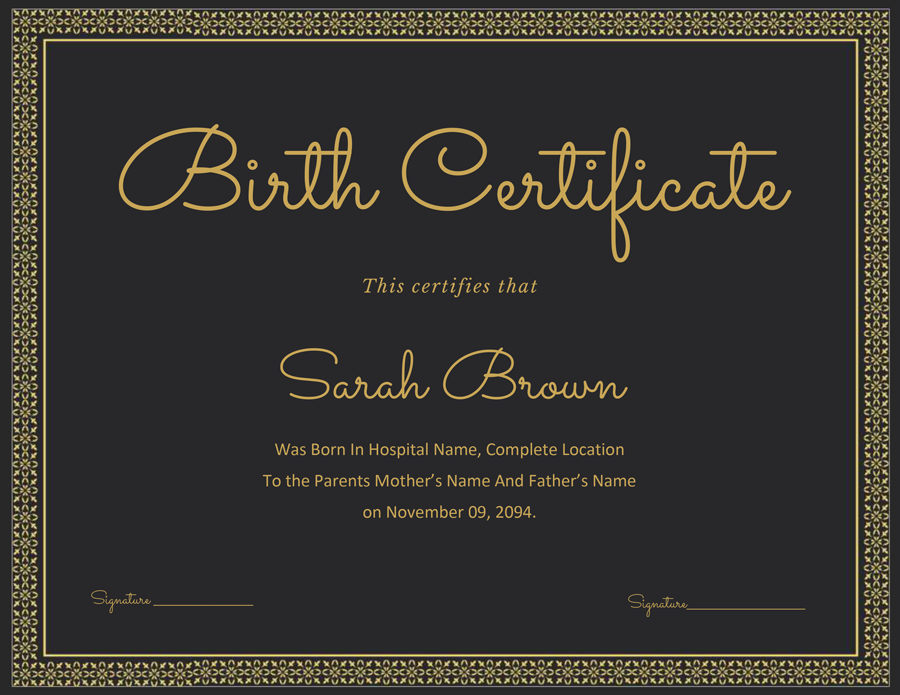 Gold Border Birth Certificate Template