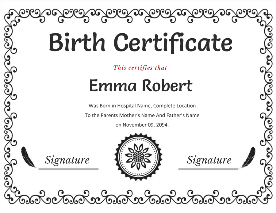 Gray Birth Certificate Template