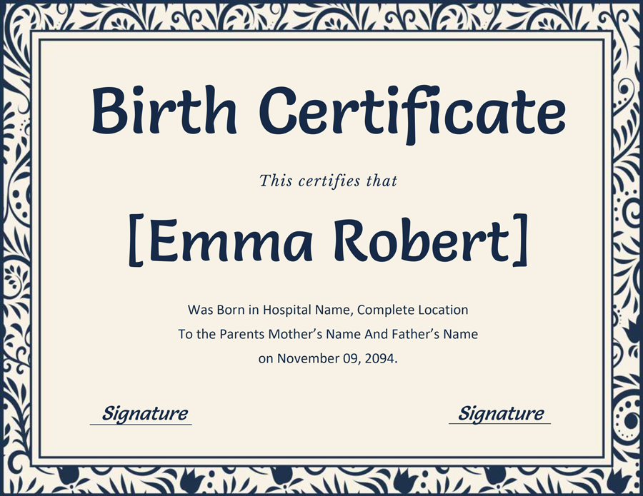 Minimal Birth Certificate Template