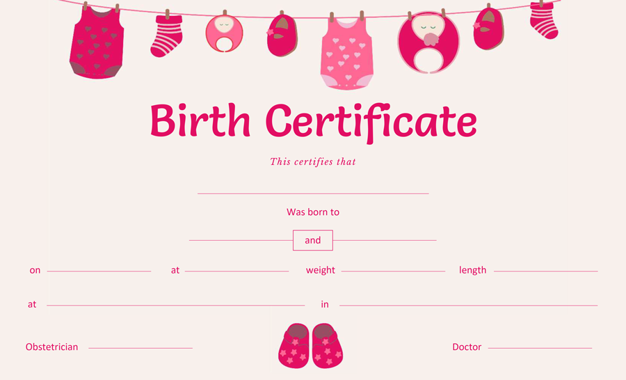 Minimal Pink Birth Certificate Template