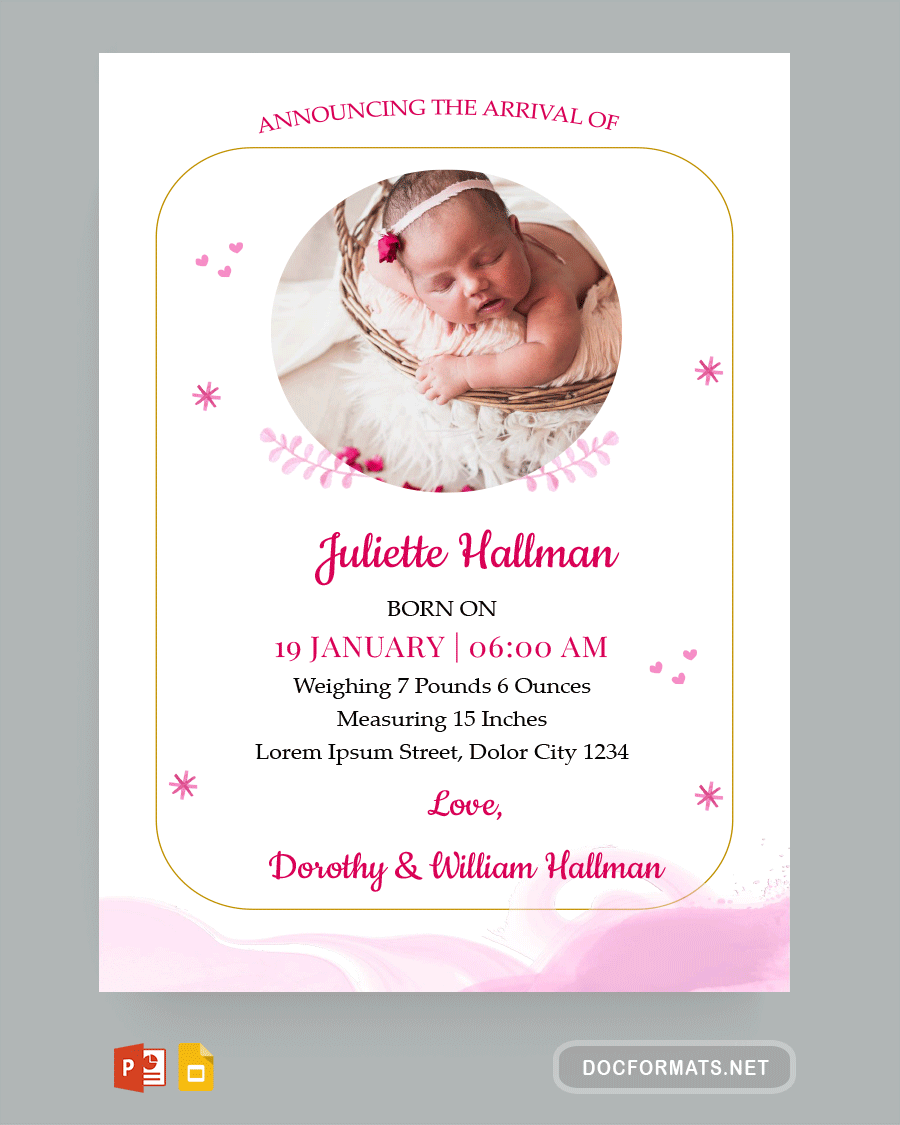 Pink Themed Baby Announcement Template - PowerPoint, Google Slides