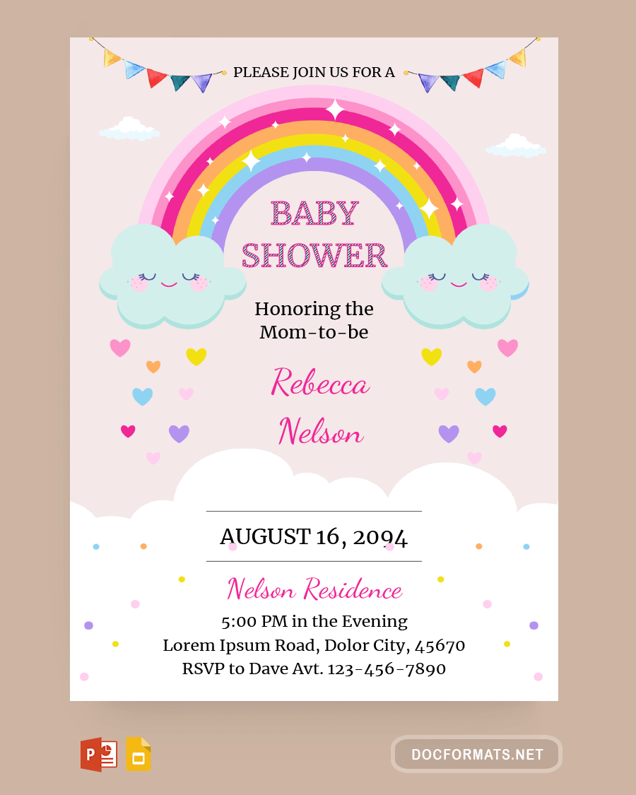Rainbow Baby Shower Invitation Card - PowerPoint, Google Slides