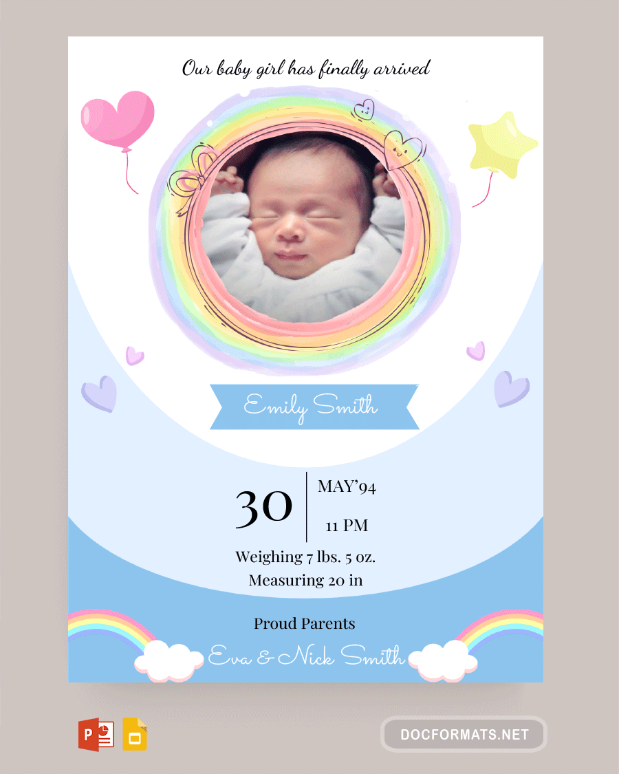 Rainbow Birth Announcement - PowerPoint, Google Slides
