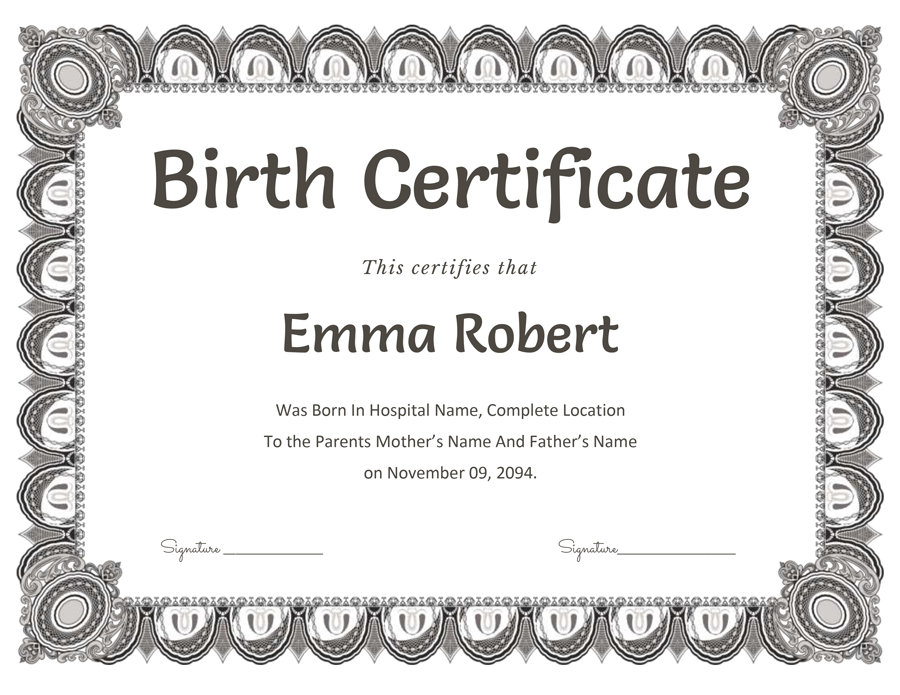 Silver Birth Certificate Template