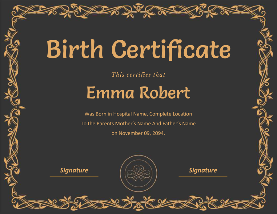 Vintage Birth Certificate Template