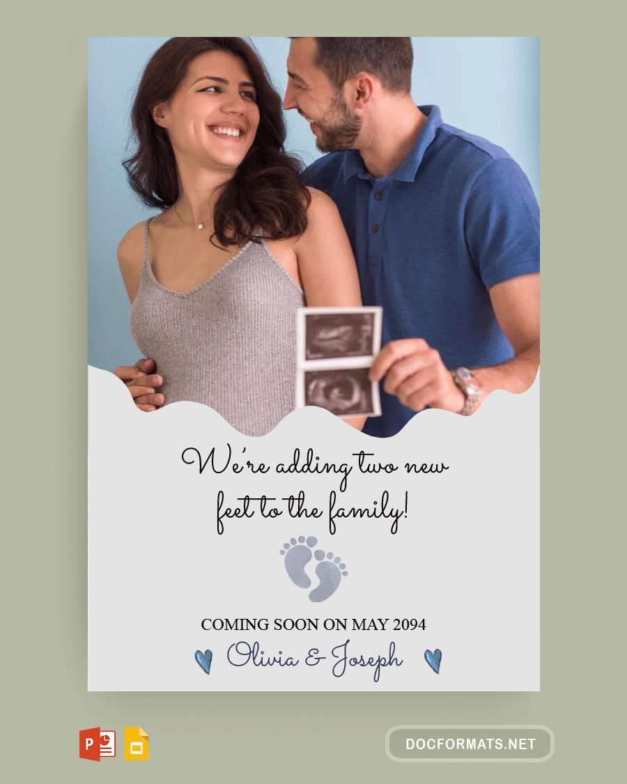 Minimal A4 Pregnancy Announcement Card Template - PowerPoint, Google Slides