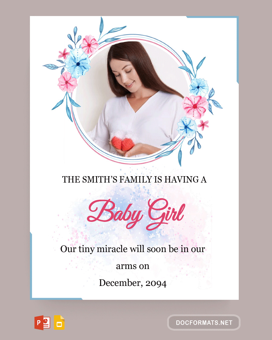 Pink and Blue Floral Pregnancy Announcement Template - PowerPoint, Google Slides